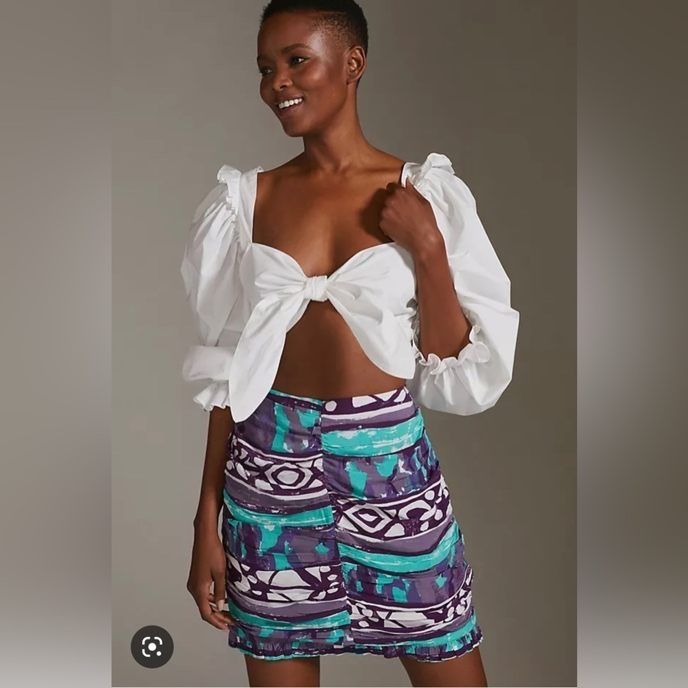 NWT Anthropologie Blue Porridge Elesa Ruched Mini Skirt